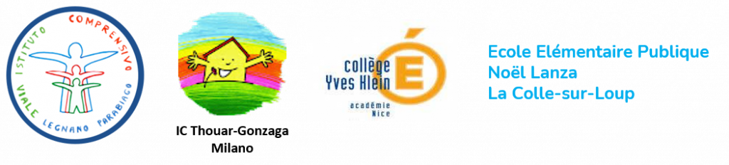 Horizontal alignment of the four logos of the School Institutions involved in Parabiago, Milan and La Colle-sur-Loup.